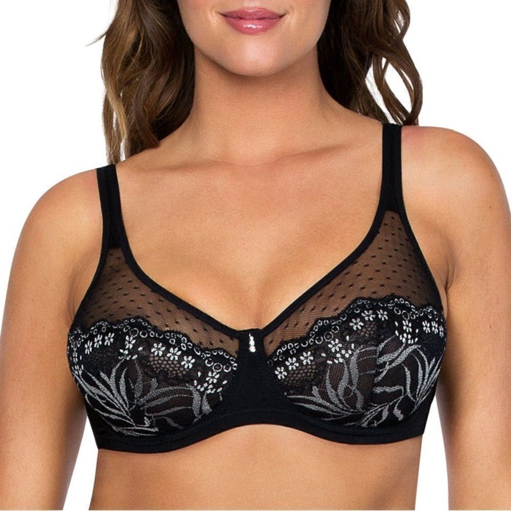 Parfait Bra Women’s 32F‎ Marrianne Black Lace Unlined Wire NWT